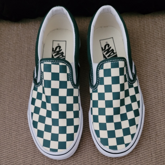 VANS UNISEX CLASSIC SLIP ON GREEN CHECKERBOARD SNEAKERS - Picture 3 of 13